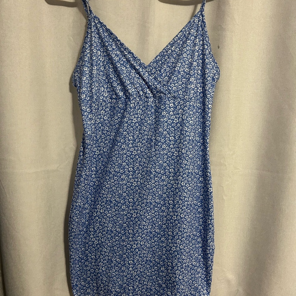 Blue Floral Spaghetti Strap Dress